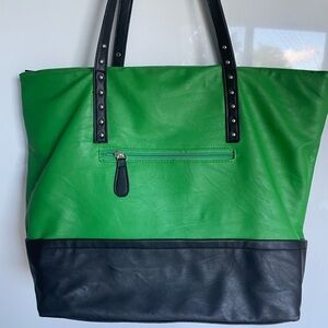 GAL Kelly Green Black Tote Bag compartments Lined Water Resistant Zip Closure  S